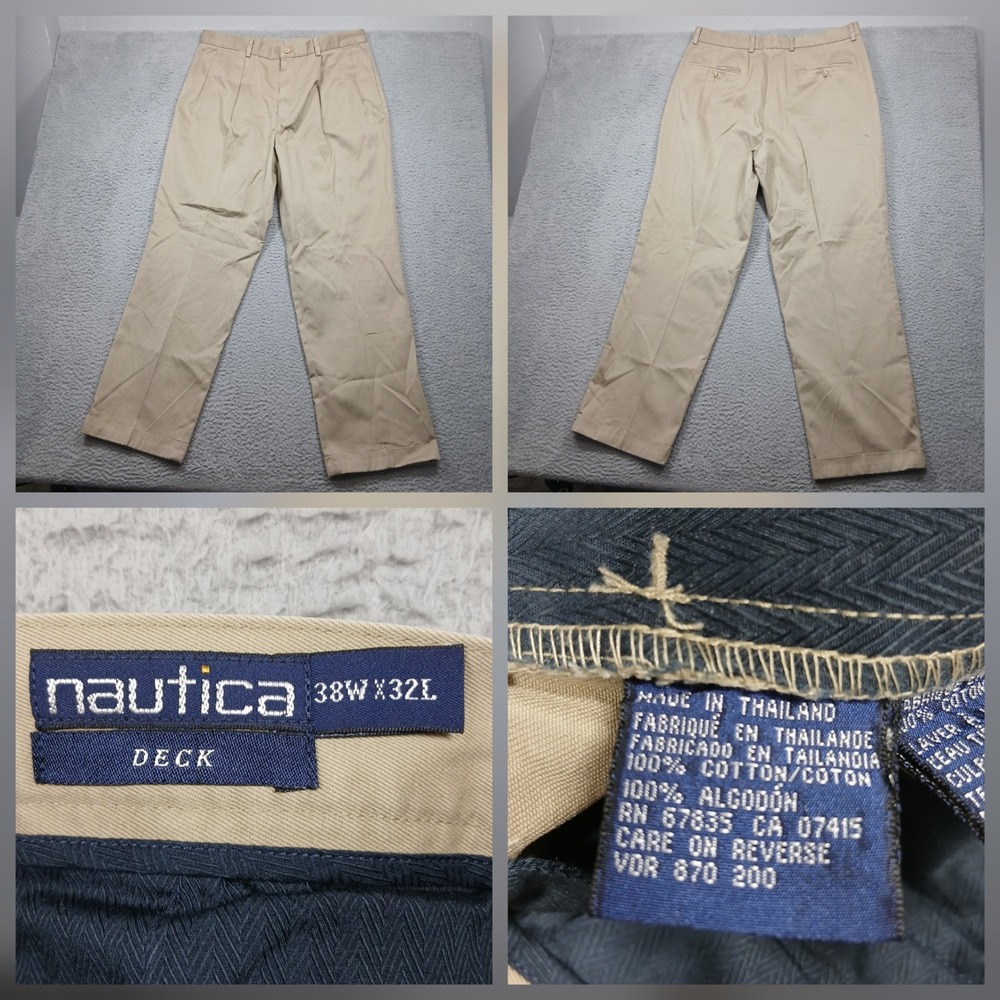 Nautica Deck Khaki Pants Men 38x32 100% Cotton Beige‎ Casual Chino